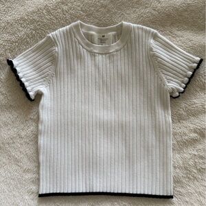 H&M White Ribbed Kids Tee with Black Trim